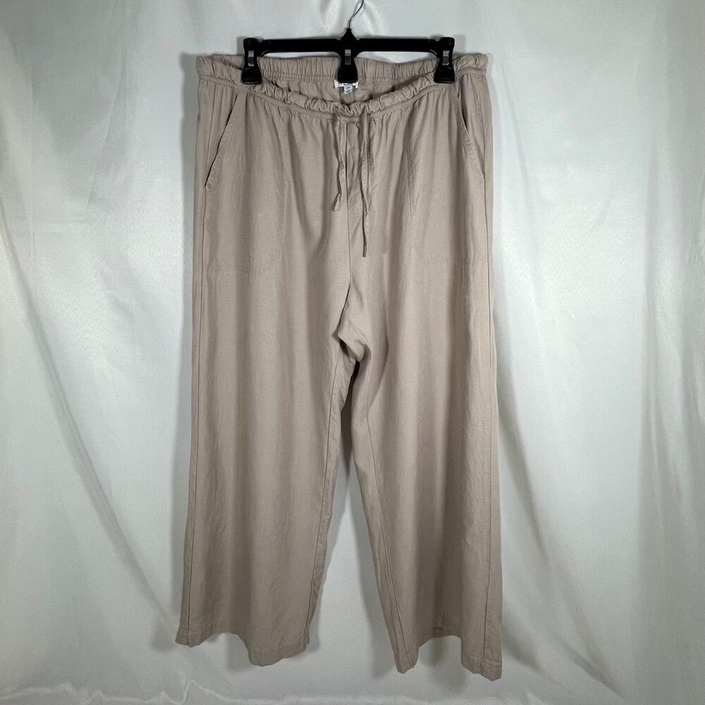 Splendid XL Linen Viscose Wide Leg Drawstring Pants Beige Coastal Resort Casual